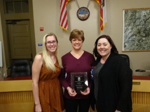1472 Ruby Award Winner -- Terri DuPriest Del Oro Band in center, (L)Emily Knisley & (R) Erika Rotchford, President, SILB